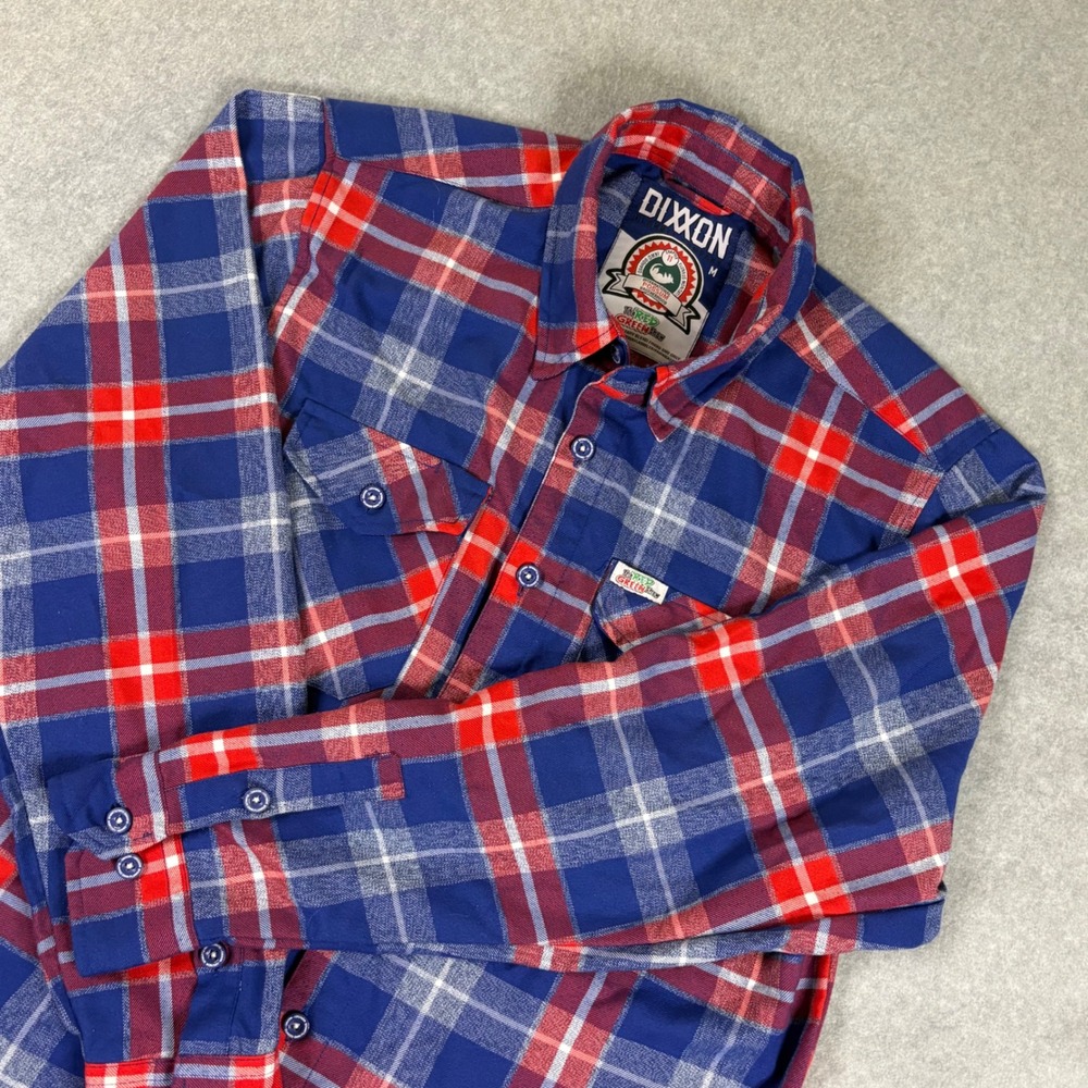 Dixxon Flannel The Red Green Show Possum Brotherhood Plaid Shirt Mens M Blue Red